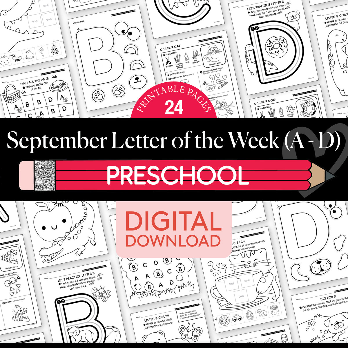 Printable Preschool September Letter of the Week (A-D)