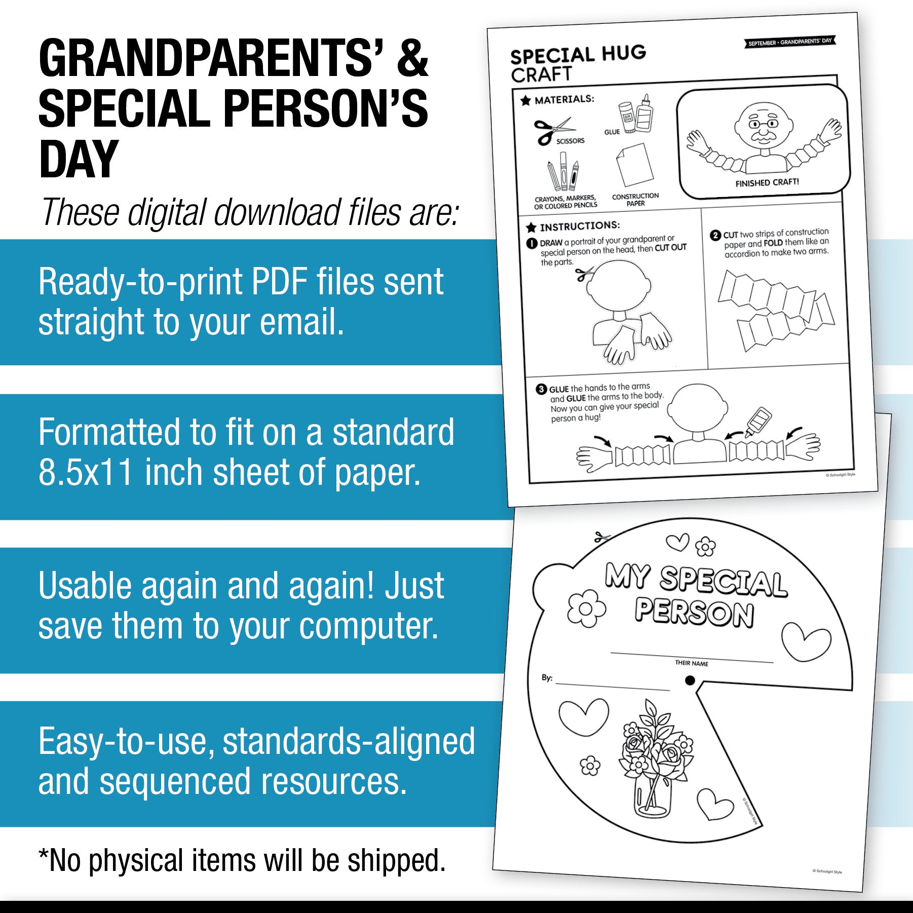 Printable Preschool & Kindergarten Grandparents' Day & Special Person's Day Crafts & Craftivities
