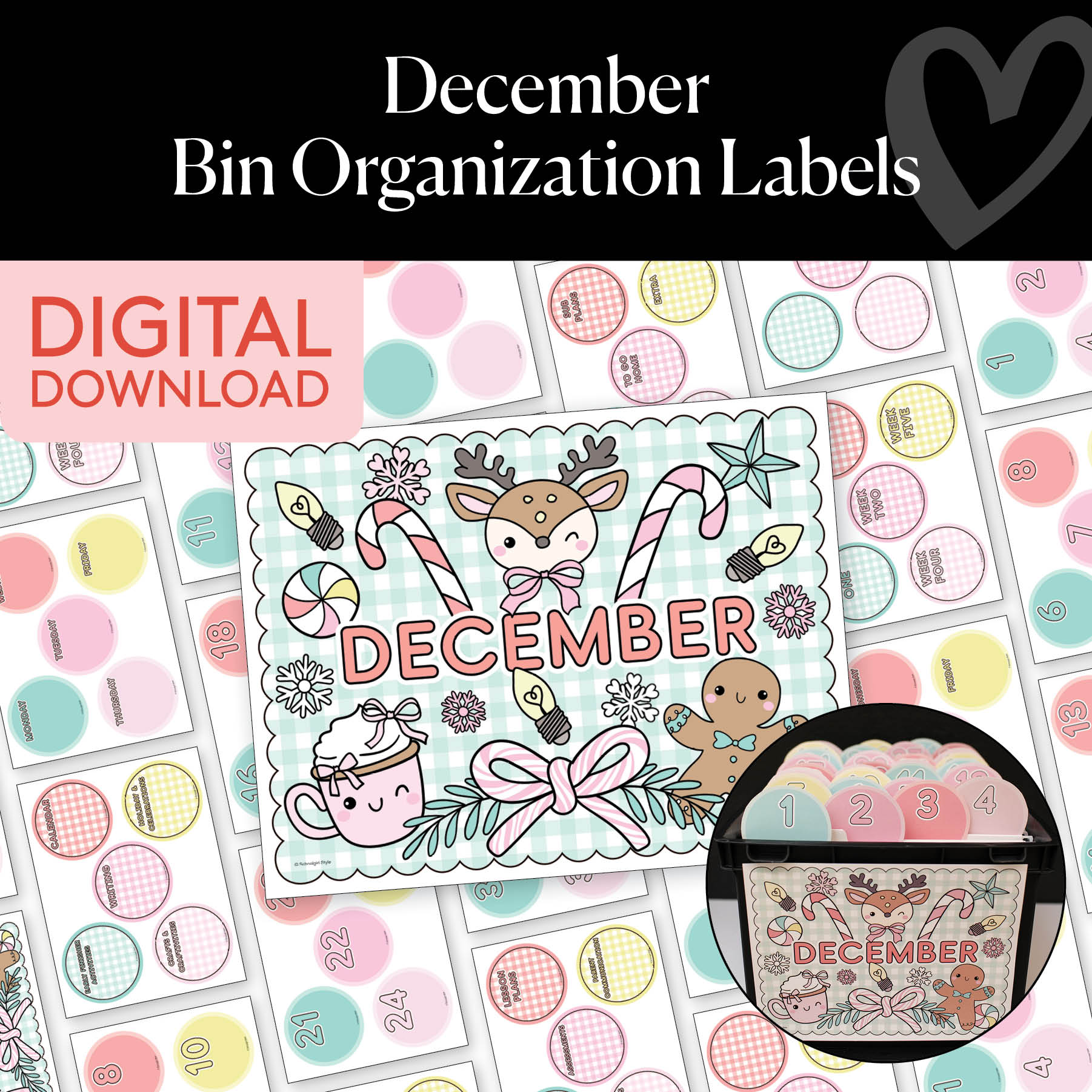 Printable December Bin Organization Labels