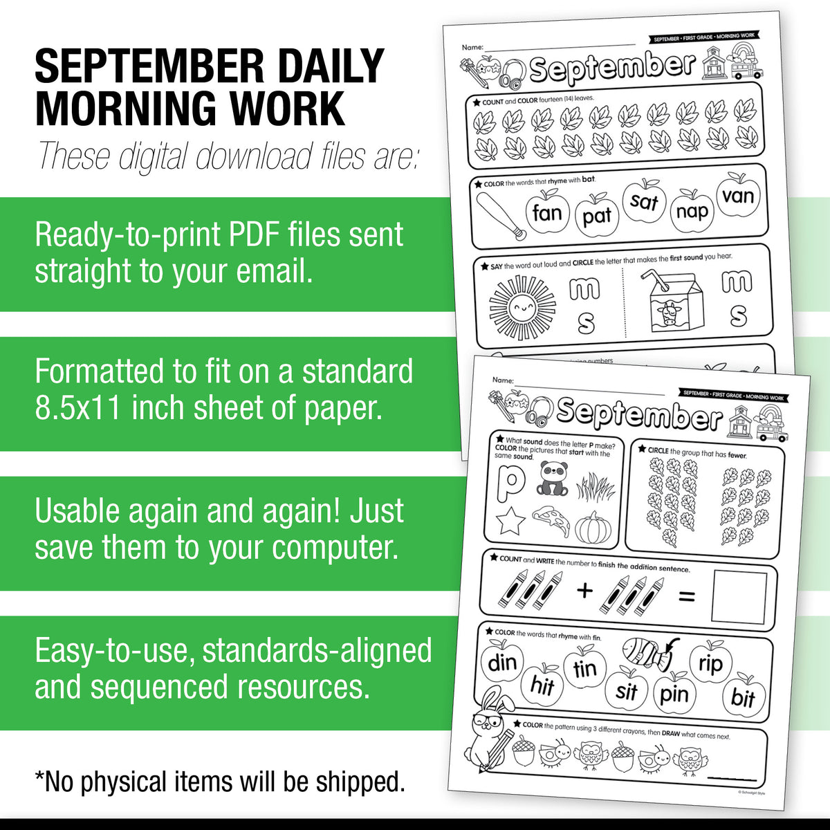 First Grade September Daily Morning Work