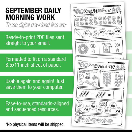 First Grade September Daily Morning Work