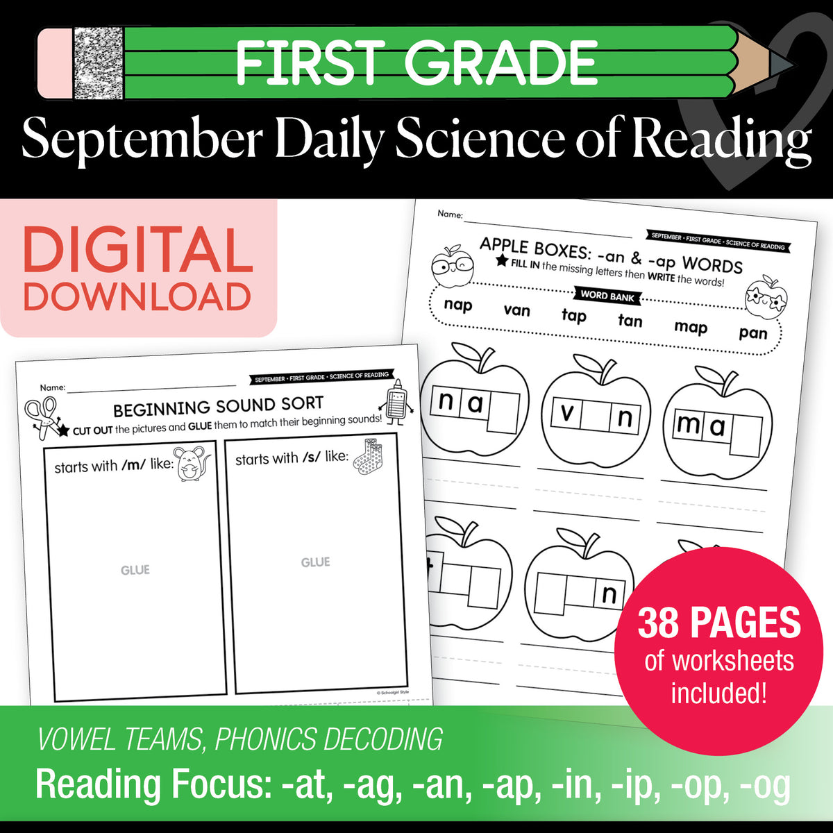 First Grade September Daily Science of Reading