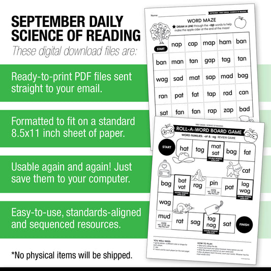 First Grade September Daily Science of Reading
