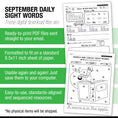 Load image into Gallery viewer, First Grade September Daily Sight Words
