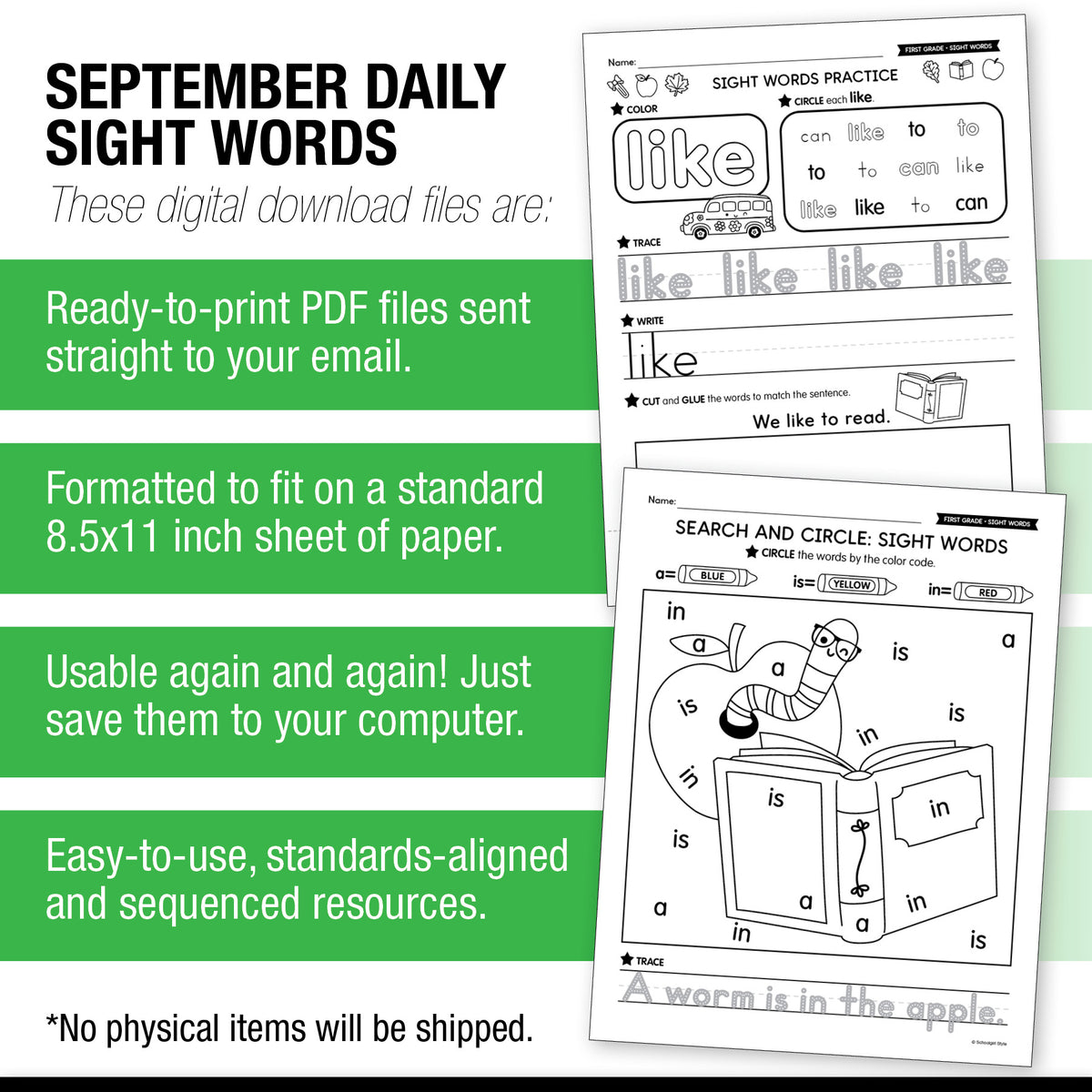 First Grade September Daily Sight Words