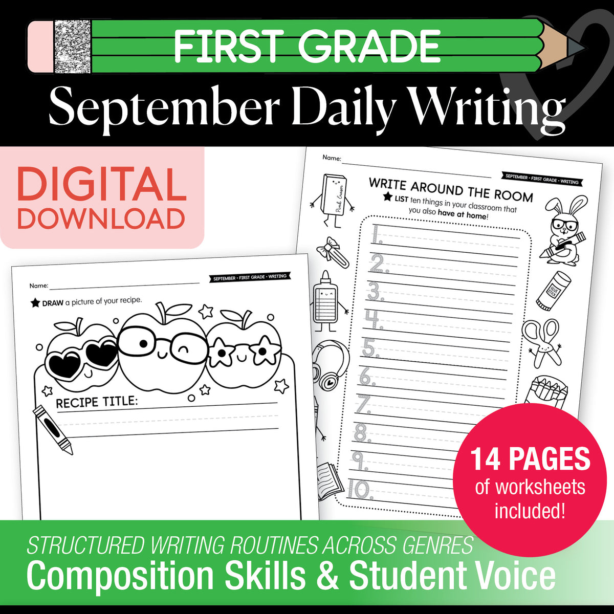 First Grade September Daily Writing Worksheets