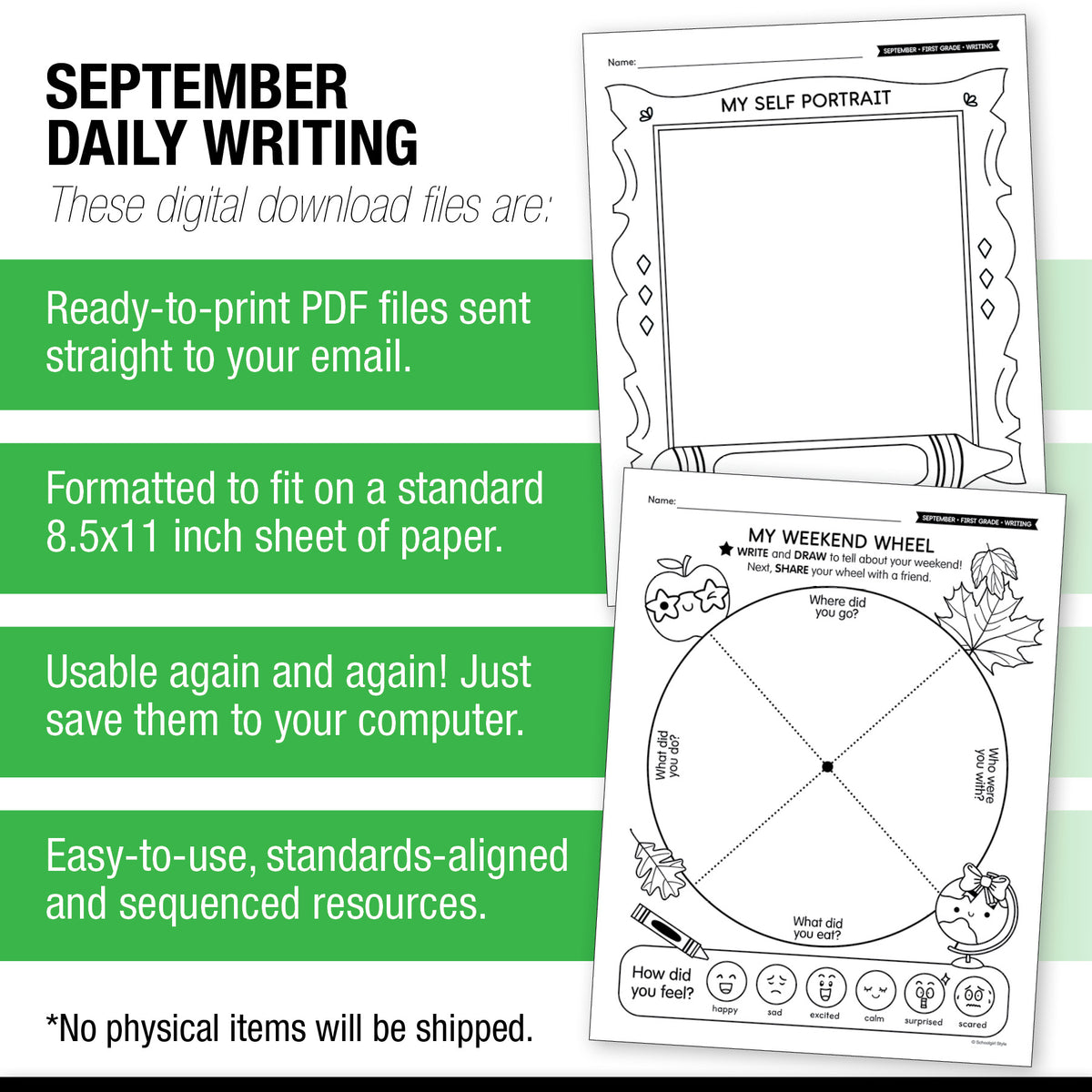 First Grade September Daily Writing Worksheets
