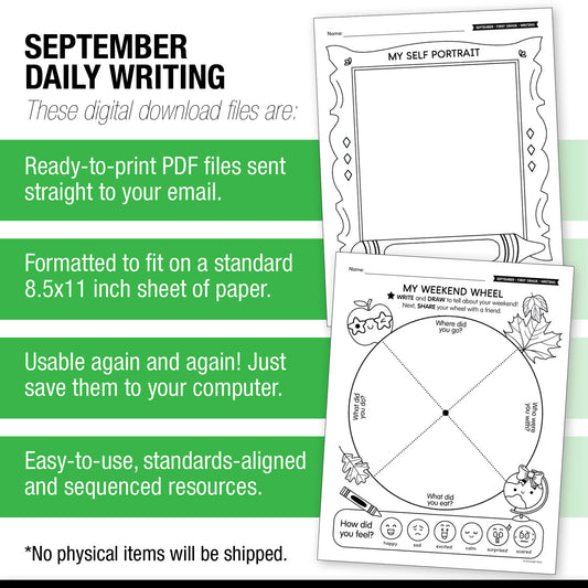 First Grade September Daily Writing Worksheets