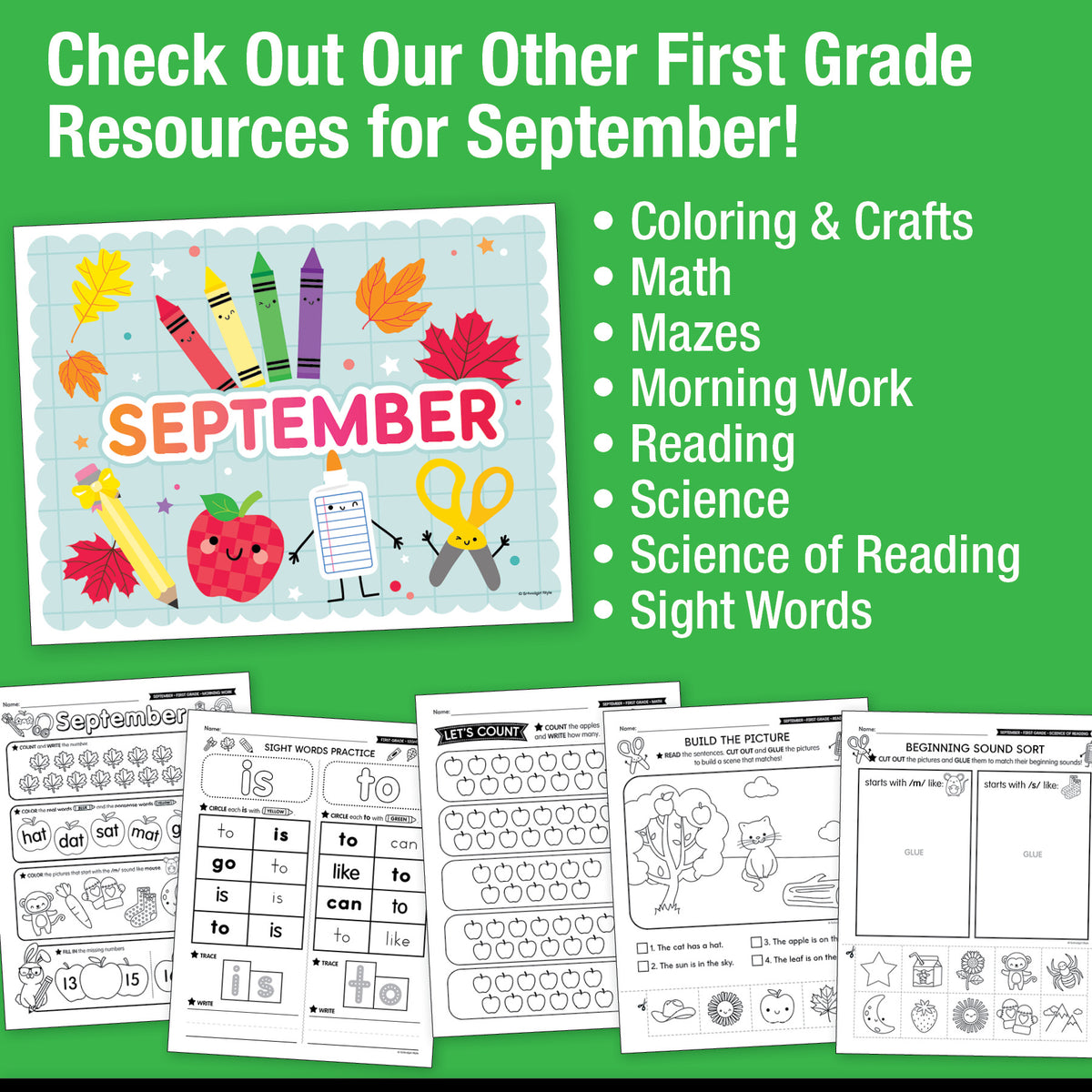 First Grade September Daily Writing Worksheets