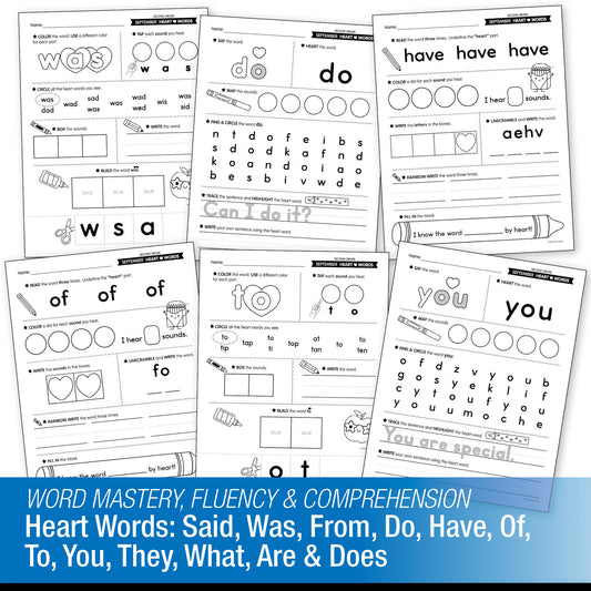 Second Grade September Daily Heart Words Worksheets