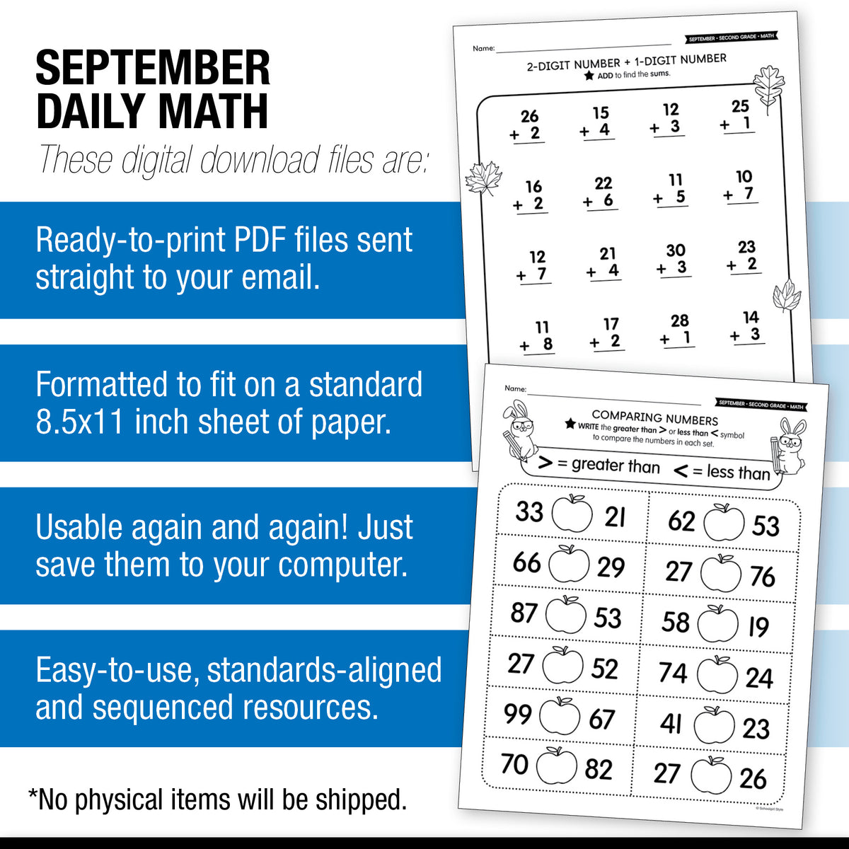 Second Grade September Daily Math Worksheets
