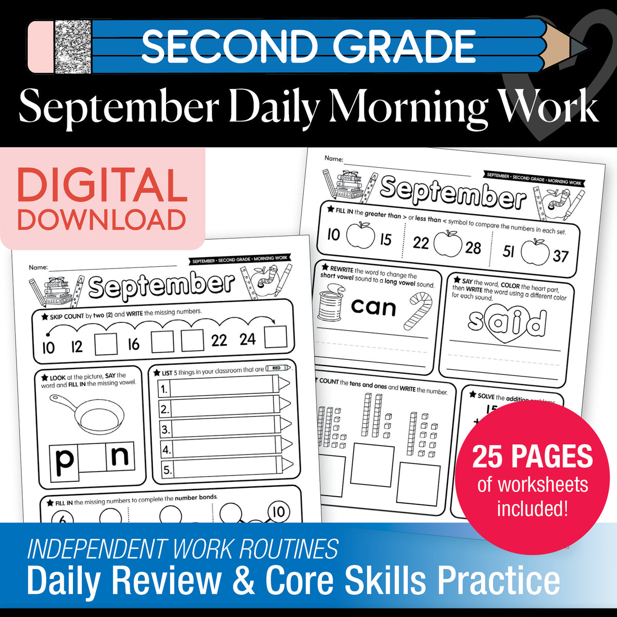 Second Grade September Daily Morning Work