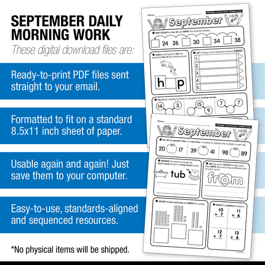 Second Grade September Daily Morning Work