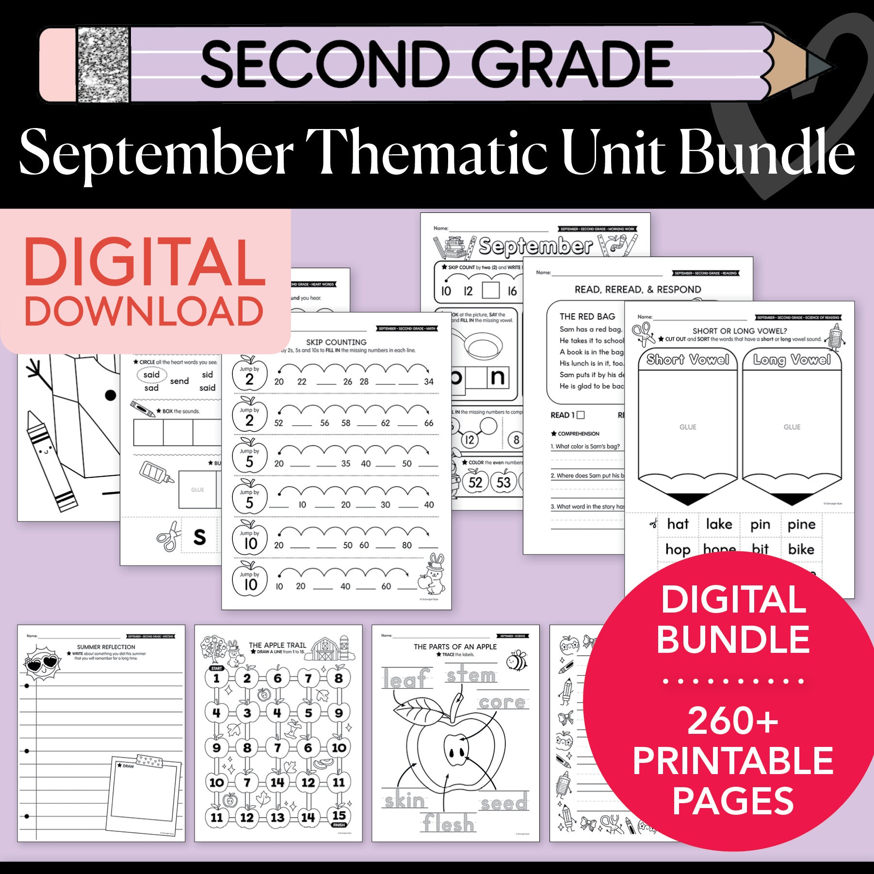 Printable Second Grade September Thematic Unit Bundle
