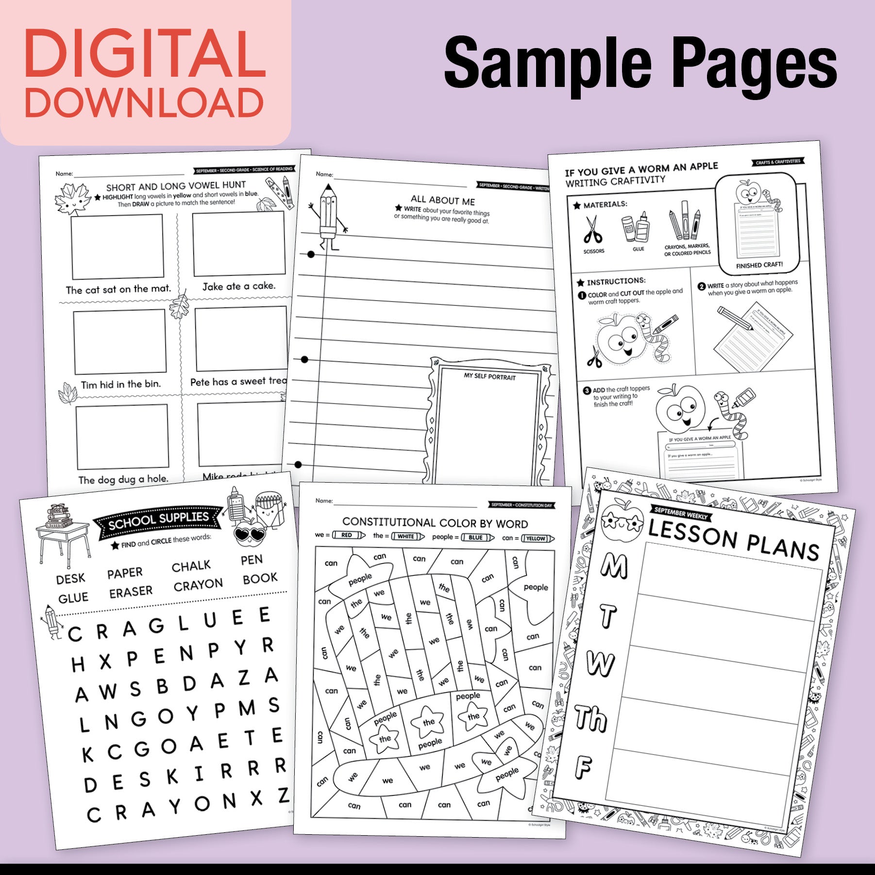 Printable Second Grade September Thematic Unit Bundle