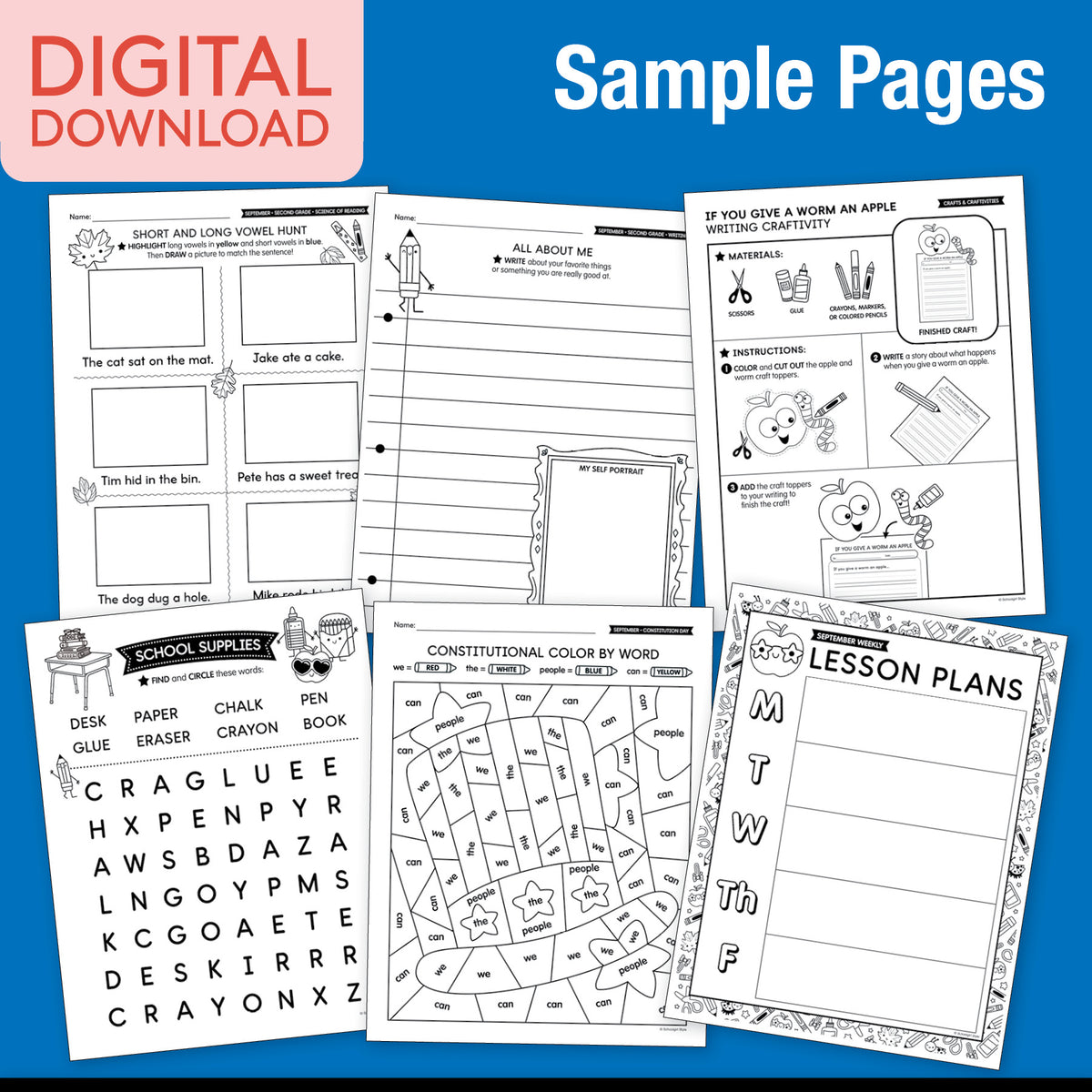 Printable Second Grade September Thematic Unit Bundle