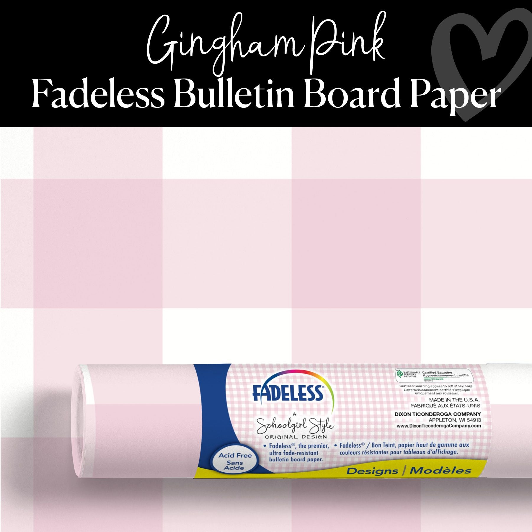 Pink Gingham Bulletin Board Paper | Schoolgirl Style x Fadeless®