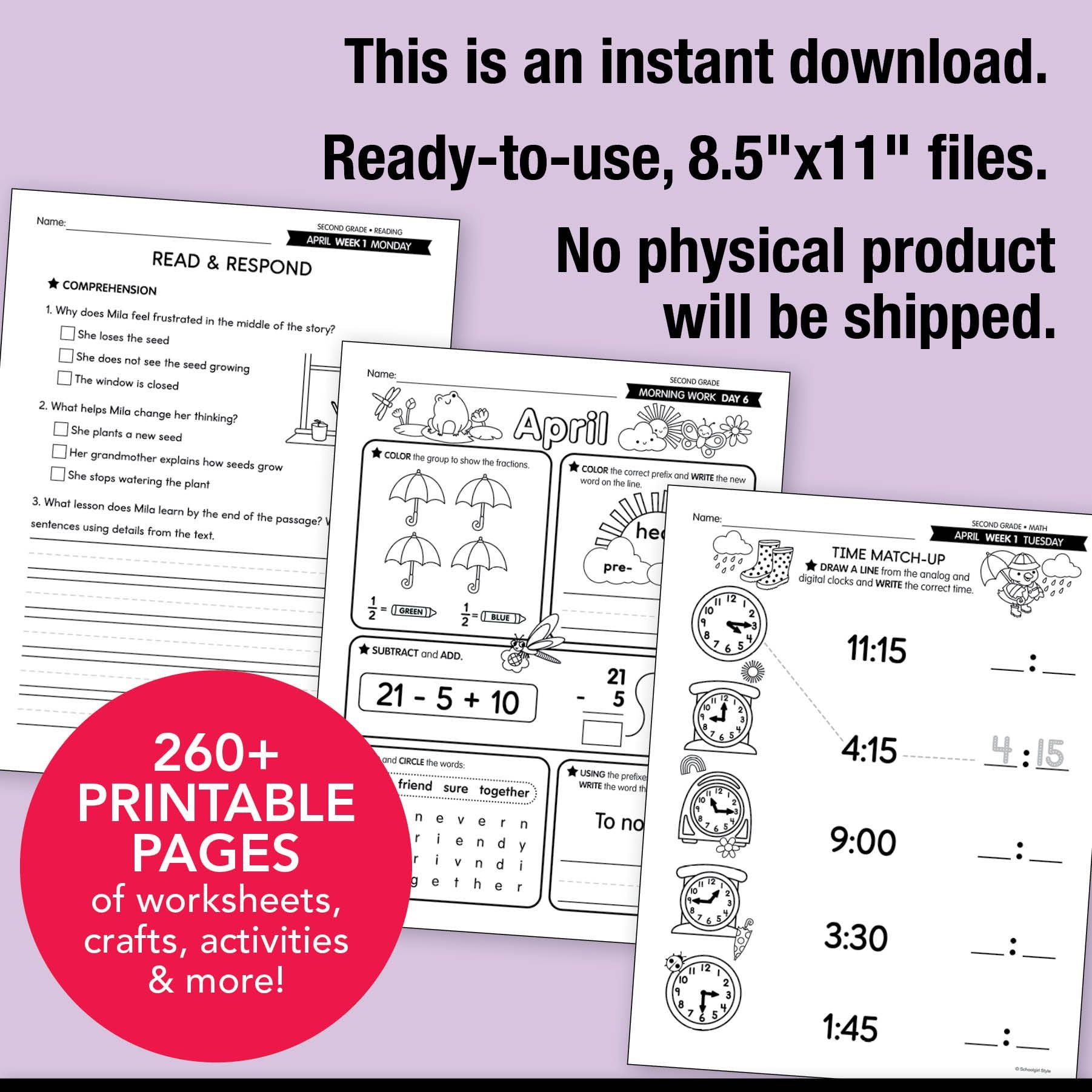 Printable Second Grade April Thematic Unit Bundle