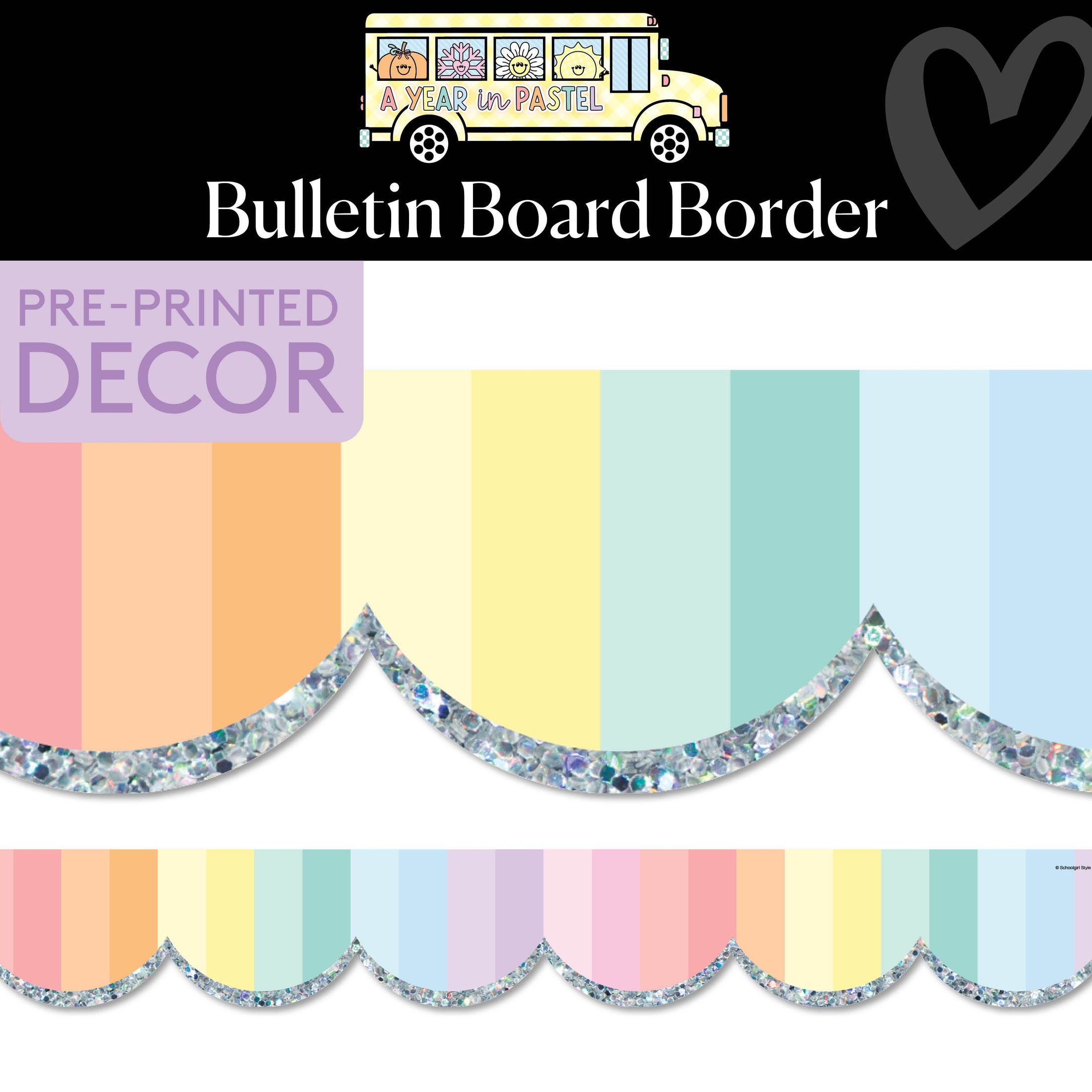 Sugar Stripes with Glitter Bulletin Board Border | A Year In Pastel