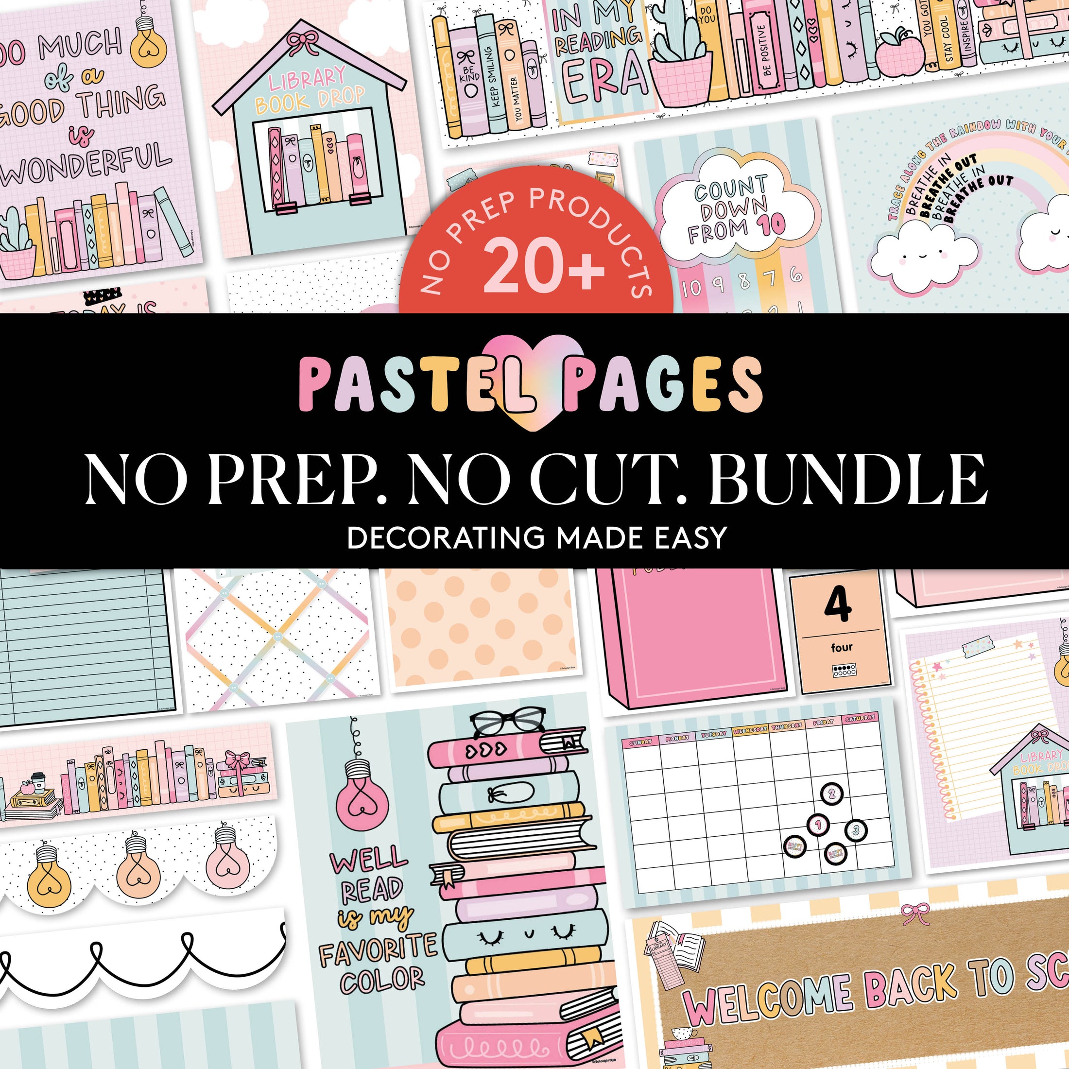 No Prep No Cut Classroom Decor Bundle | Pastel Pages