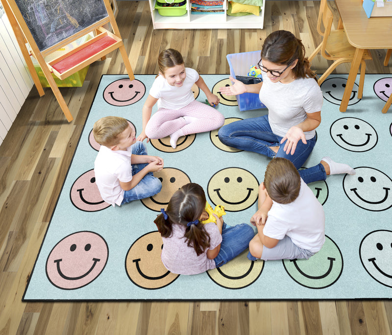 Pastel Rainbow Smileys | Sit Spot Rug | Seating Rug | Classroom Rug ...