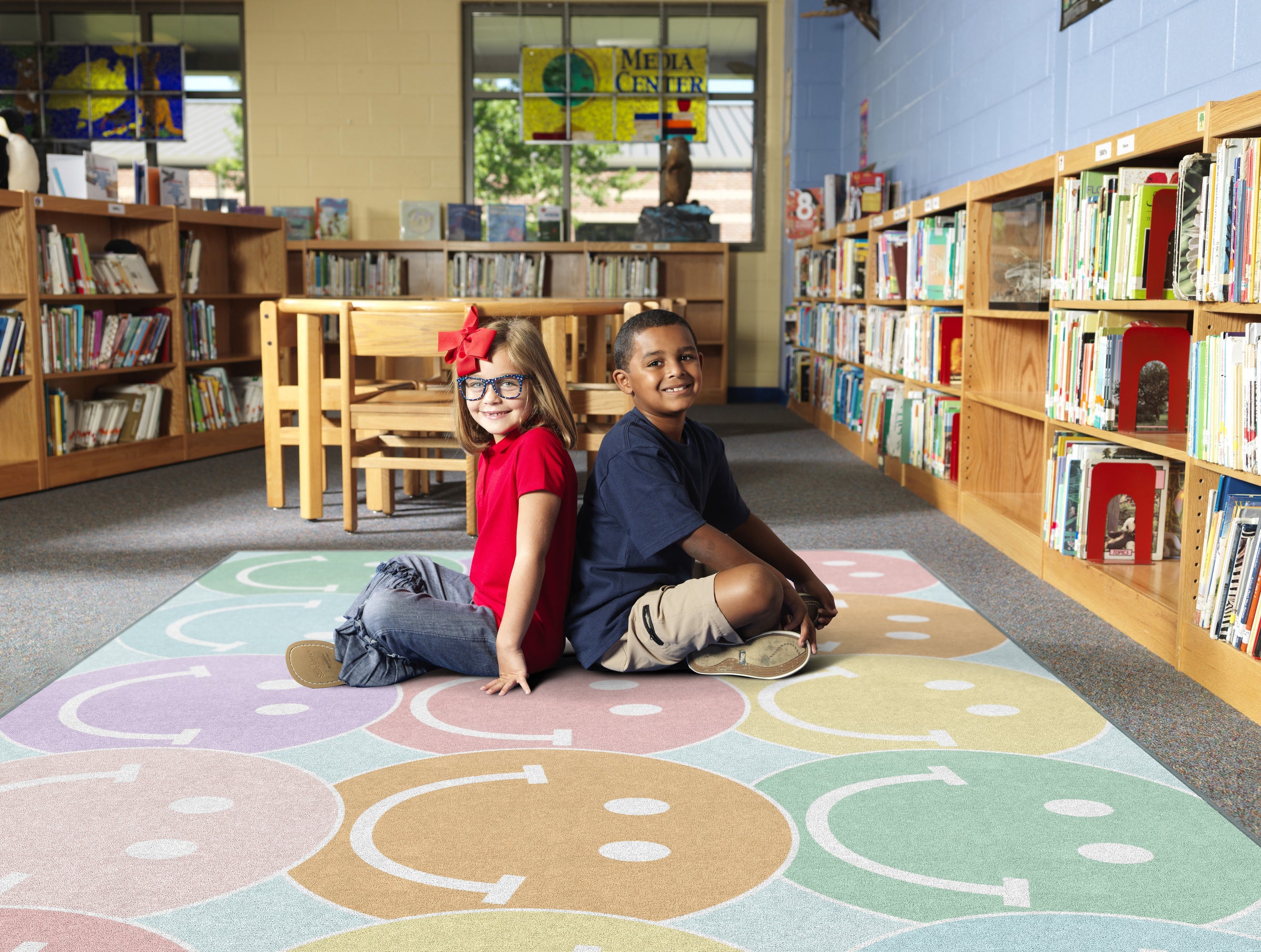 Pastel Rainbow Smileys Rug | Pastel Classroom Rug | Phone a Friend | S ...