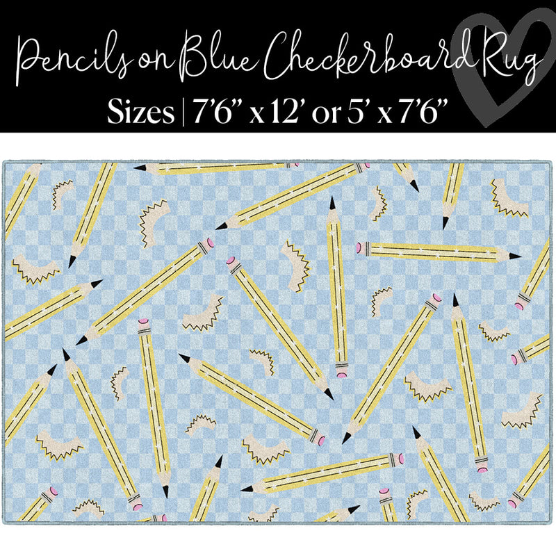 Pencils on Blue Checkerboard | Classroom Rugs | Schoolgirl Style