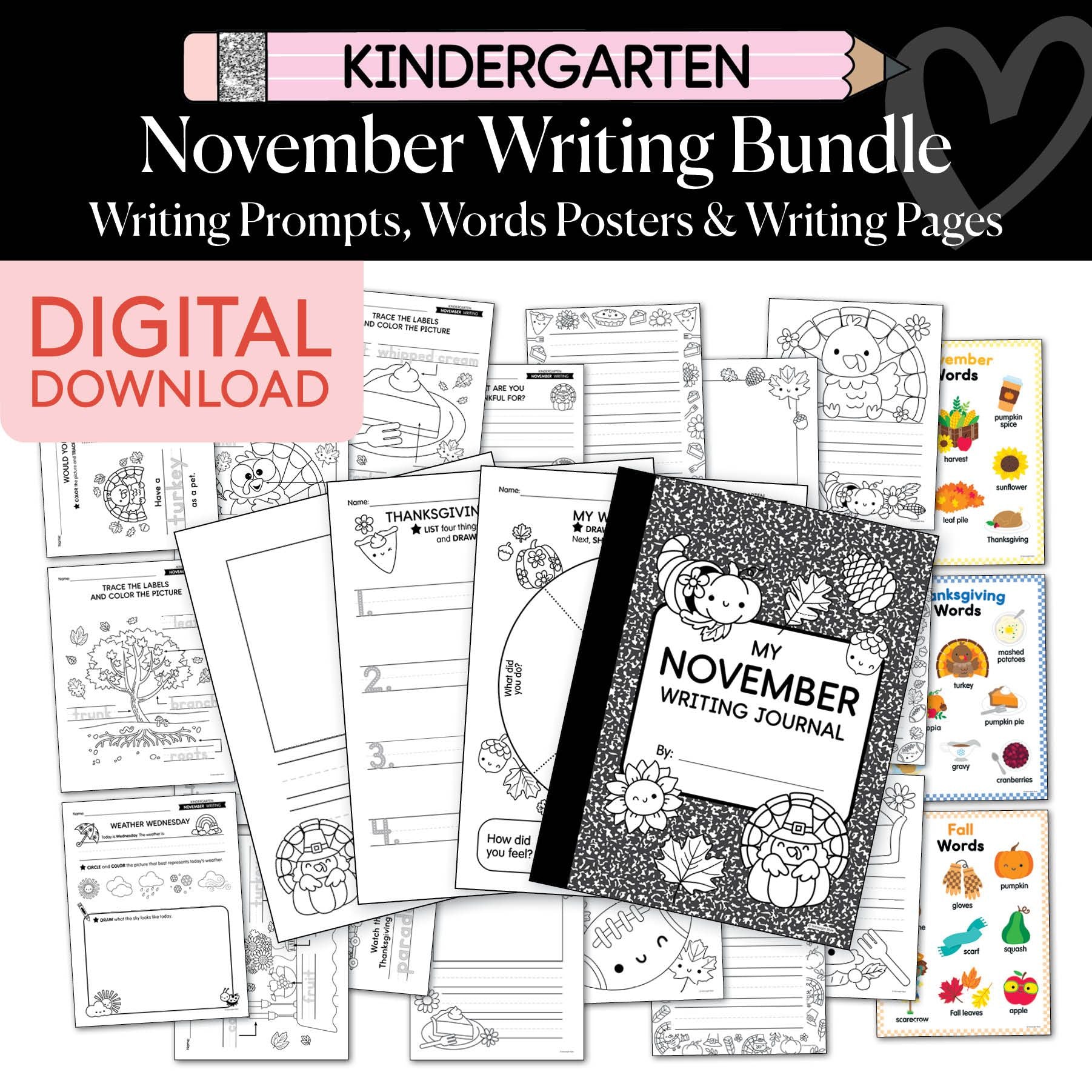 Printable Kindergarten November Writing Bundle