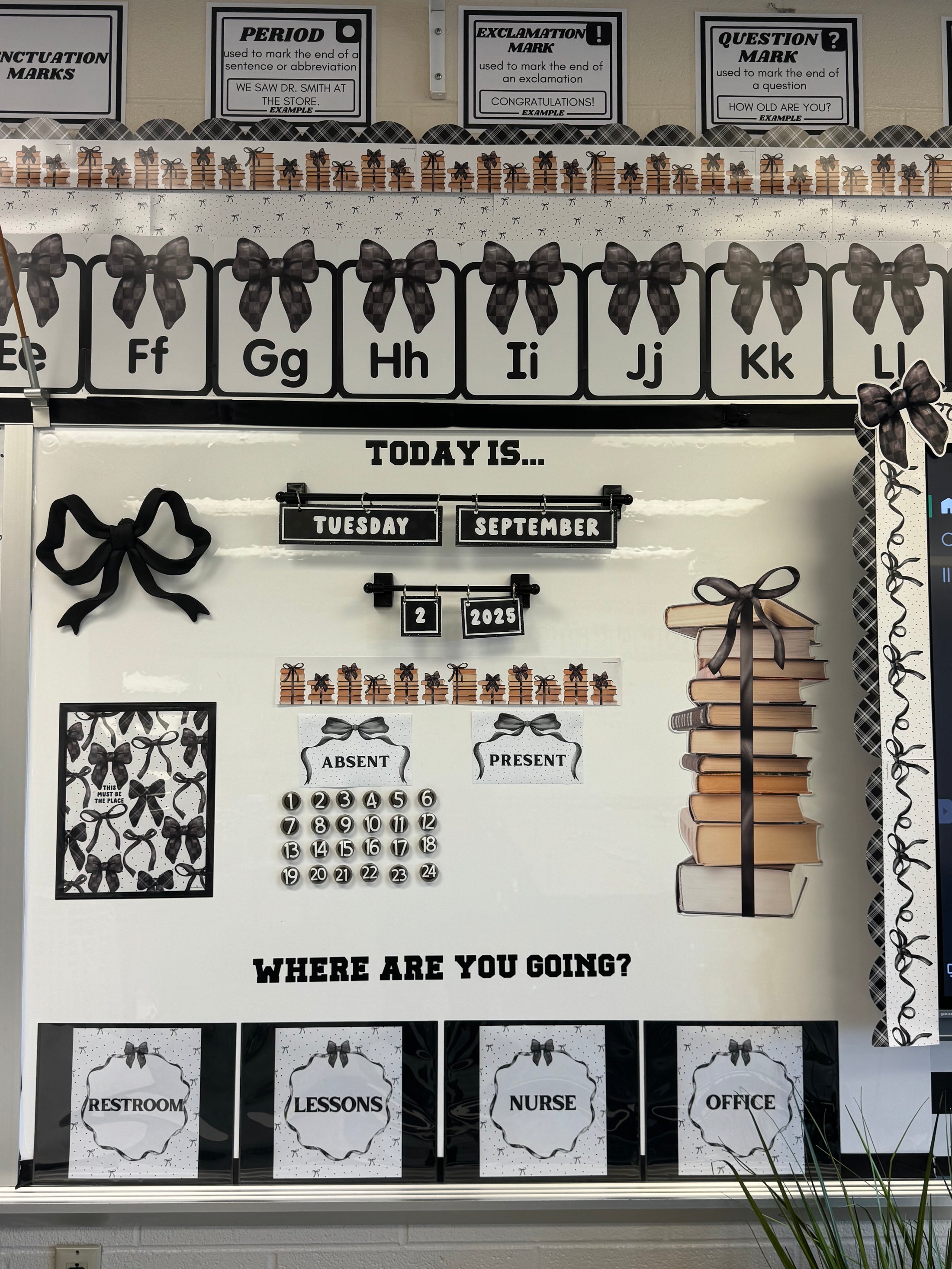 books and bows black and white classroom decor