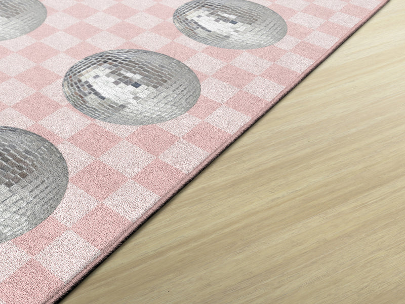 Pink Checkerboard Disco Ball | Sit Spot Rug | Seating Rug | Pink Classroom Rug | Schoolgirl Style