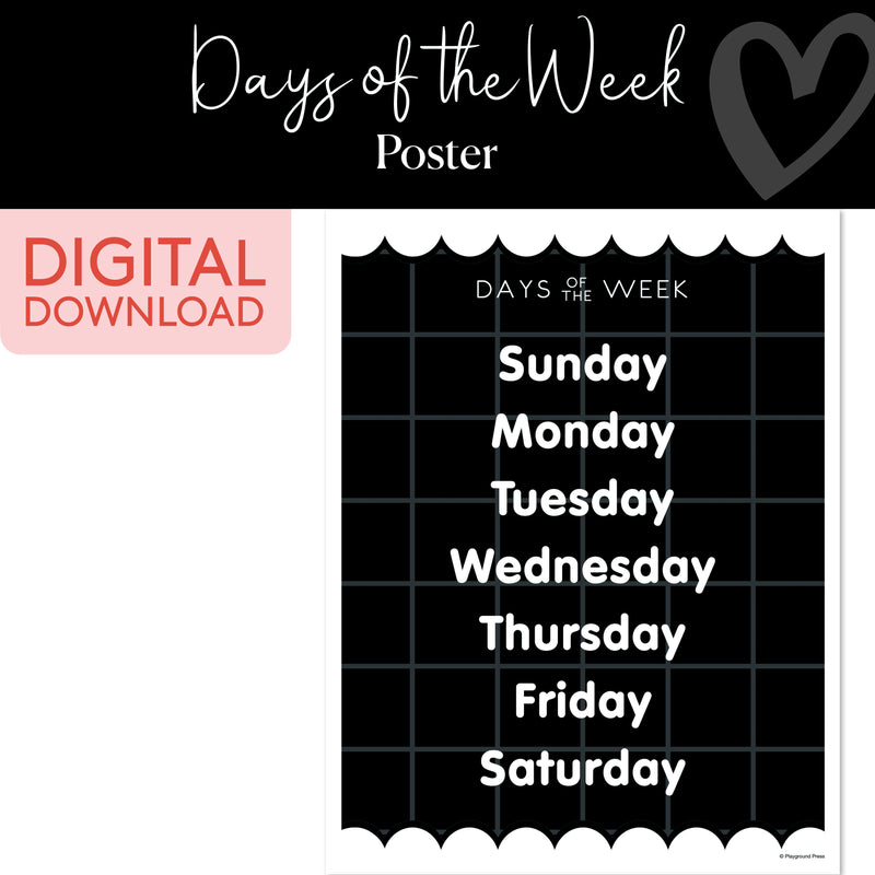 Days of the Week Chart | Classroom Posters | Printable Classroom Decor | Schoolgirl Style