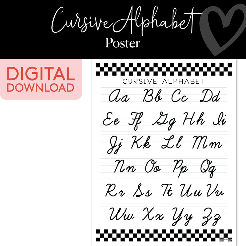 Cursive Alphabet | Classroom Posters | Printable Classroom Decor | Schoolgirl Style