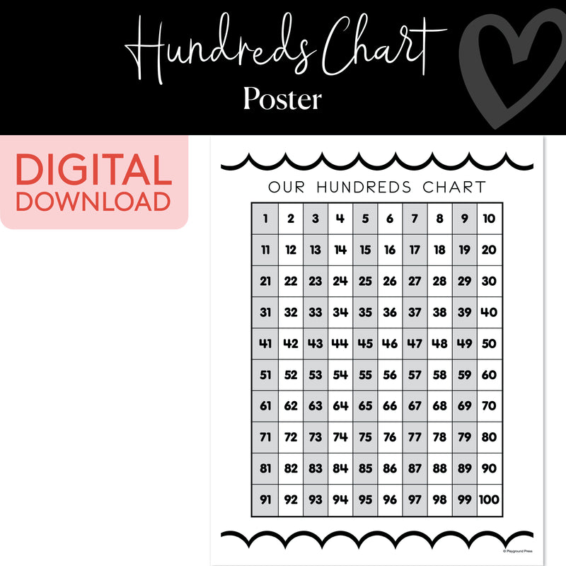 Hundreds Chart | Classroom Posters | Printable Classroom Decor | Schoolgirl Style