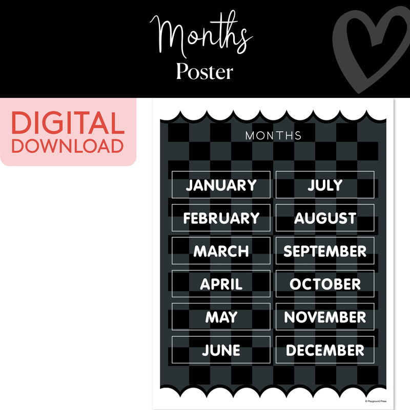 Months Chart | Classroom Posters | Printable Classroom Decor | Schoolgirl Style