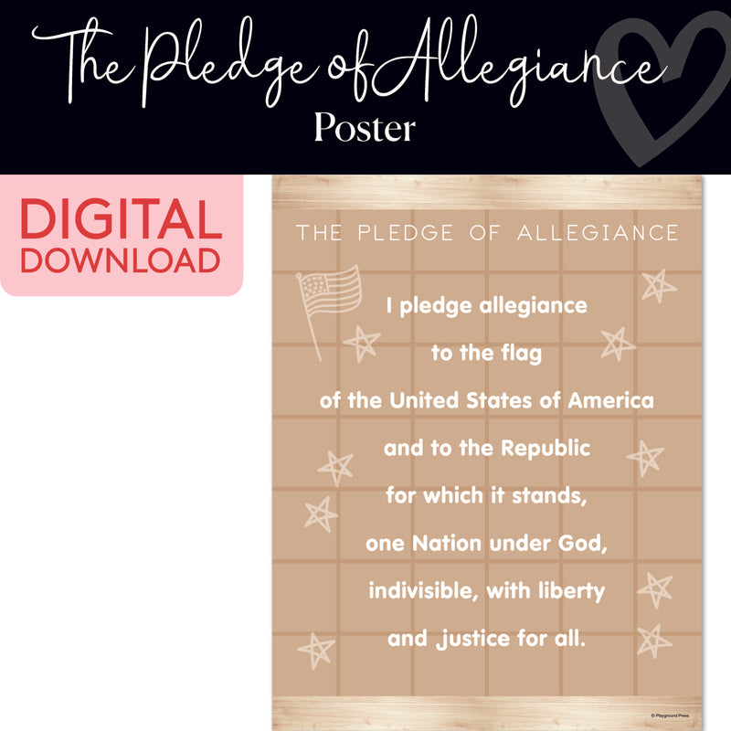 Pledge of Allegiance Chart | Classroom Posters | Printable Classroom Decor | Schoolgirl Style