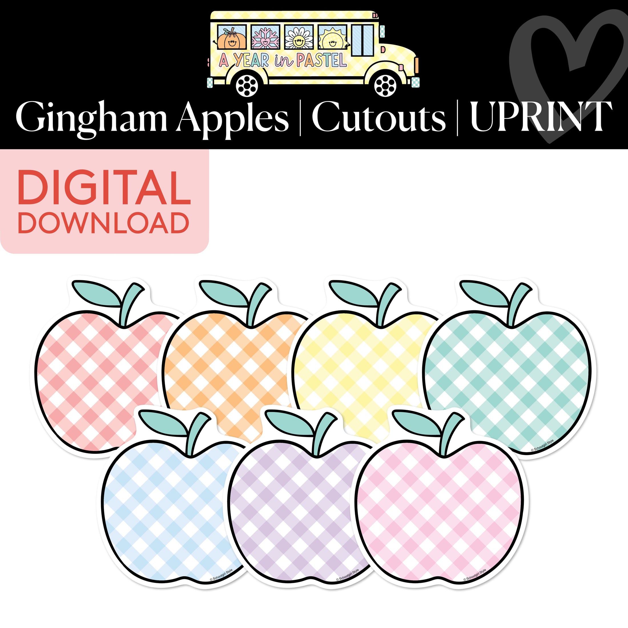 Printable Gingham Apples Cutouts | A Year In Pastel