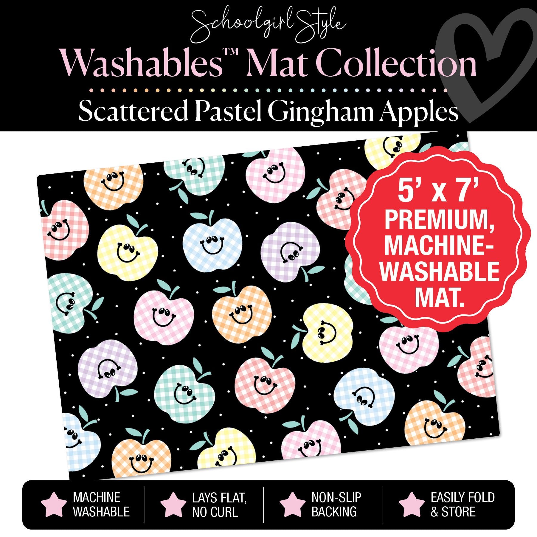 Scattered Pastel Gingham Apples Classroom Mat by Schoolgirl Style