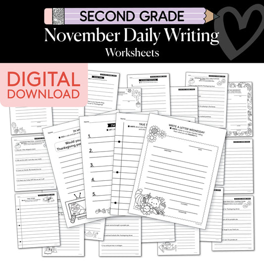 Printable Second Grade November Daily Writing