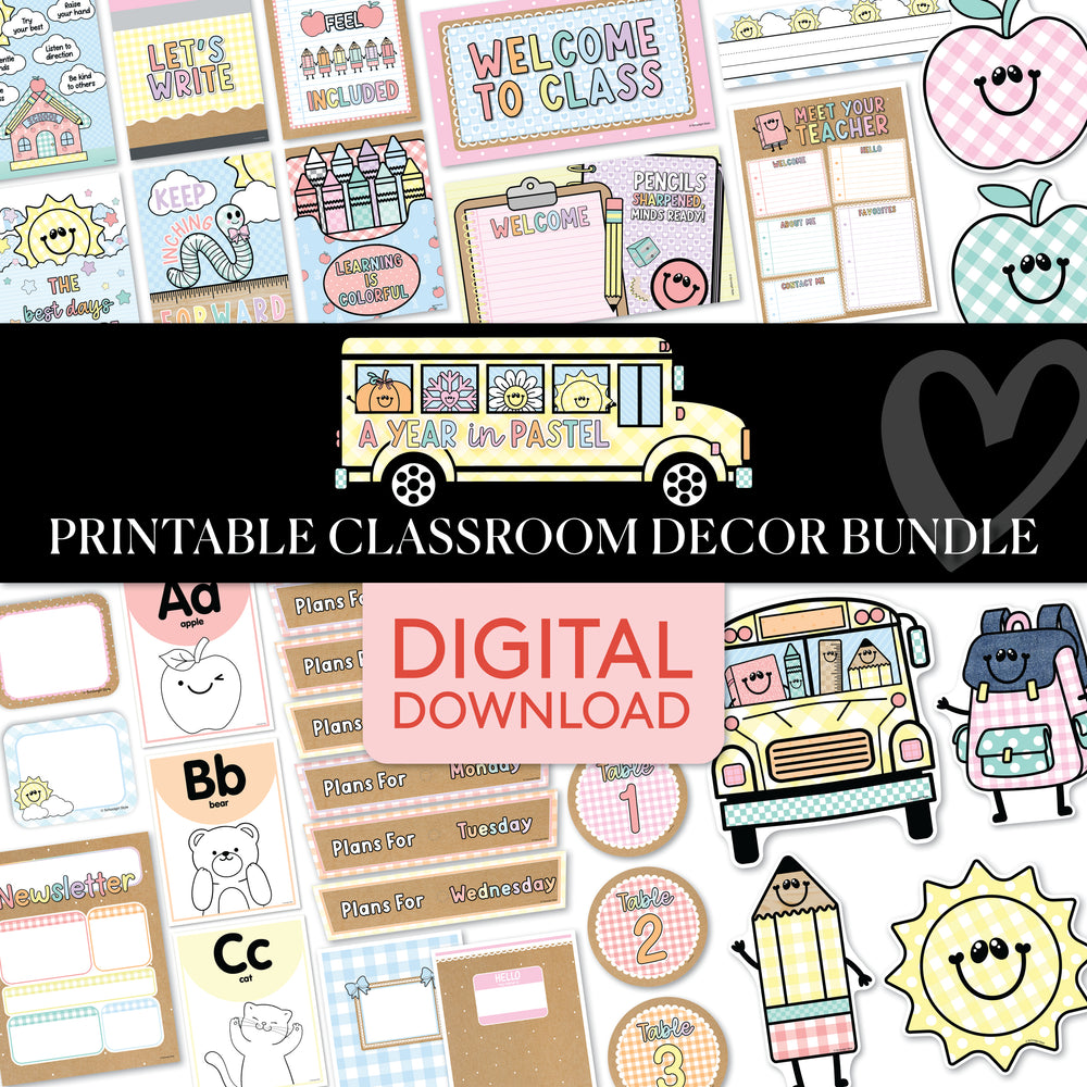 A Year In Pastel Full Printable Classroom Decor Bundle