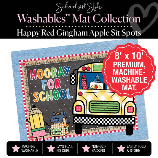 Hooray for School Rainbow Bus on Black Classroom Mat by Schoolgirl Style