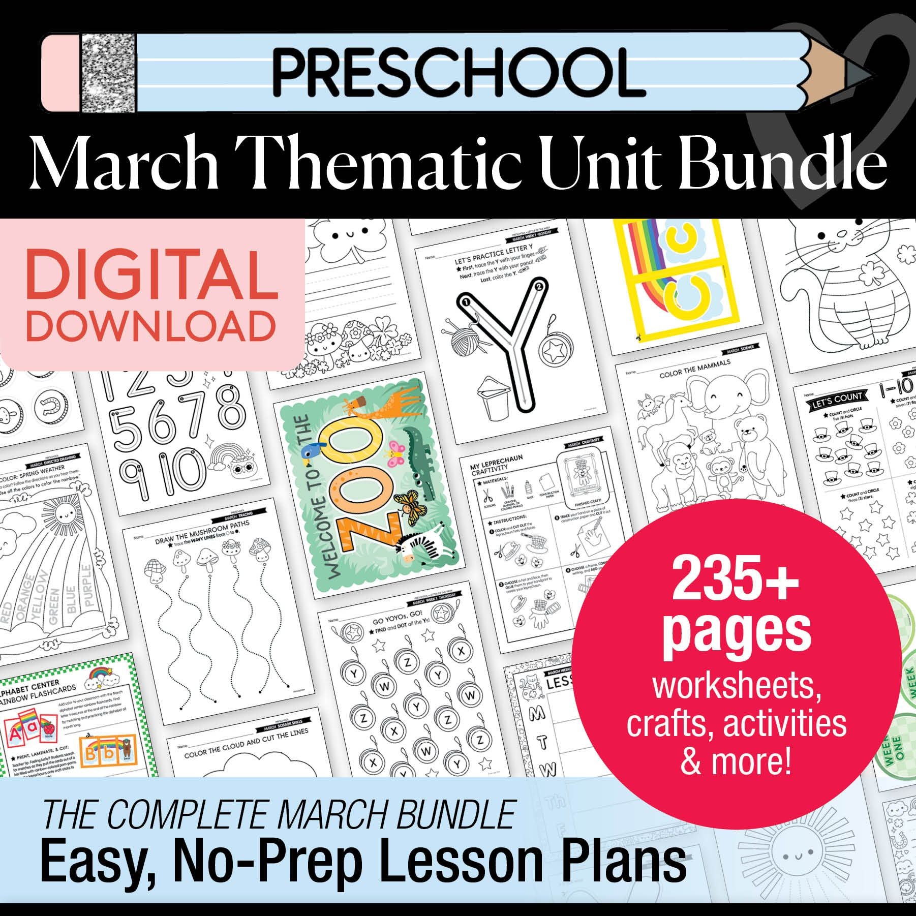 Printable Preschool March Thematic Unit Bundle