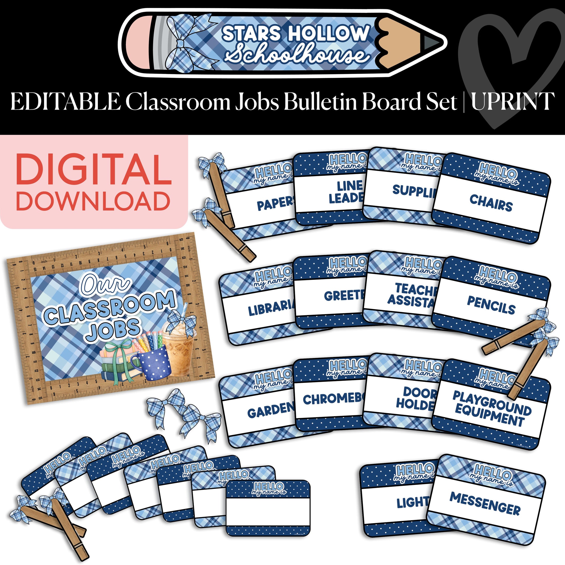 Printable Cozy Editable Classroom Jobs Bulletin Board Set | School in Stars Hollow