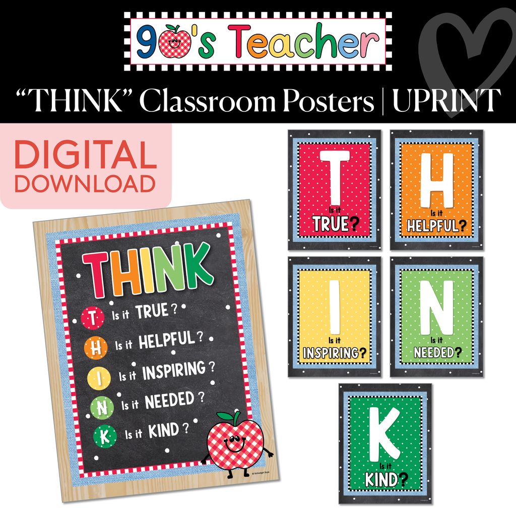 Printable Retro "THINK" Classroom Posters | 90s Teacher