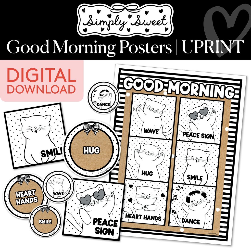 Printable Classic Black and White Good Morning Posters | Simply Sweet