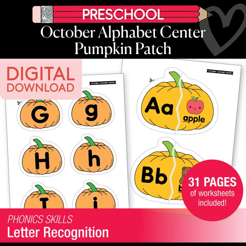 Printable Preschool October Alphabet Center Activities
