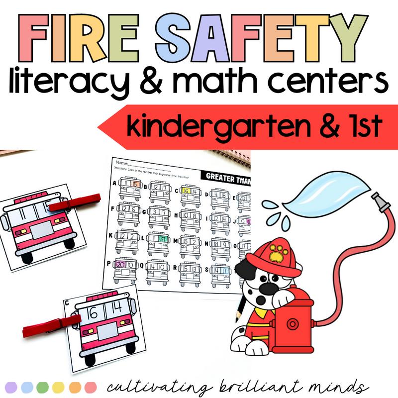 Fire Safety Literacy & Math Centers | October | Kindergarten 1st | Thematic Unit