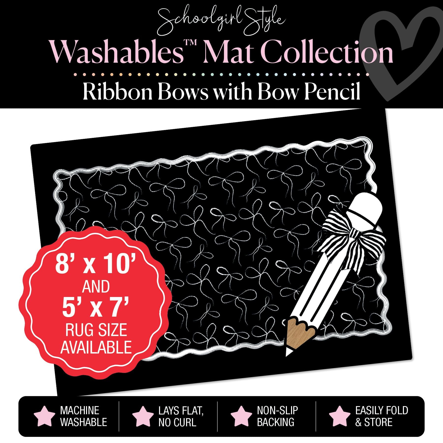 Scattered Bows with Black and White Bow Pencil Classroom Mat by Schoolgirl Style