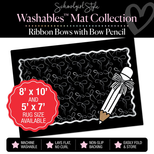 Scattered Bows with Black and White Bow Pencil Classroom Mat by Schoolgirl Style