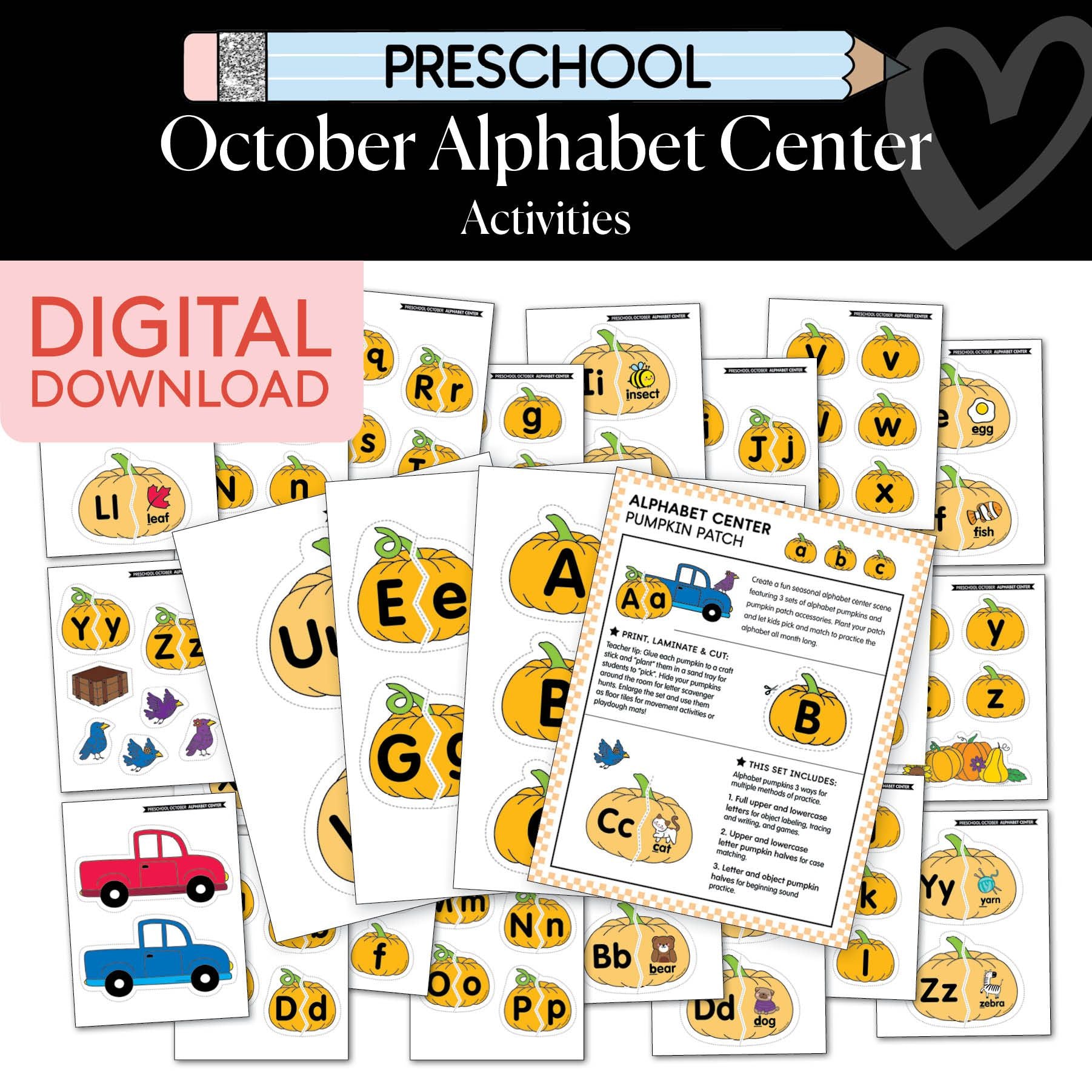 Printable Preschool October Alphabet Center Activities