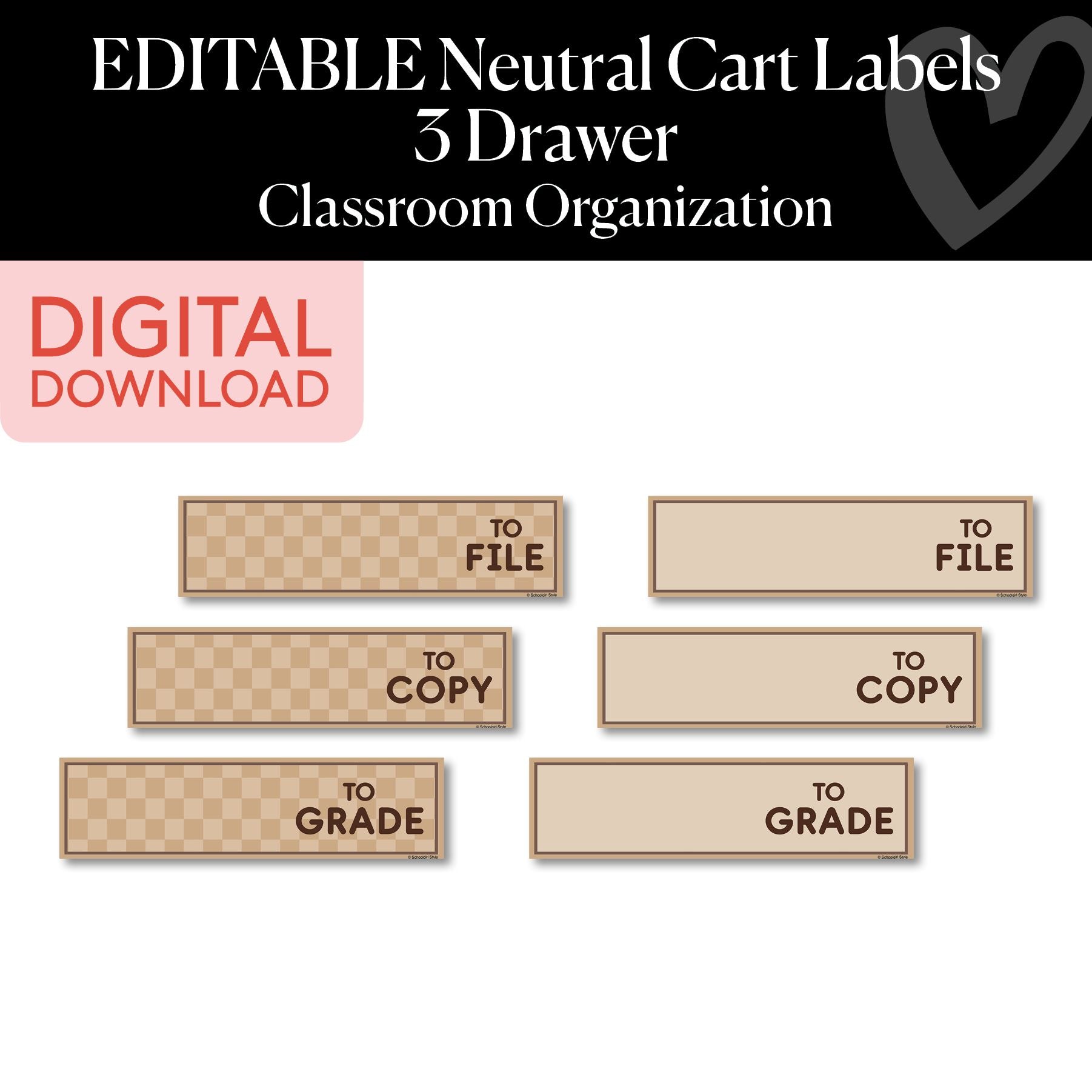 Printable Neutral Three-Drawer Organizer Labels